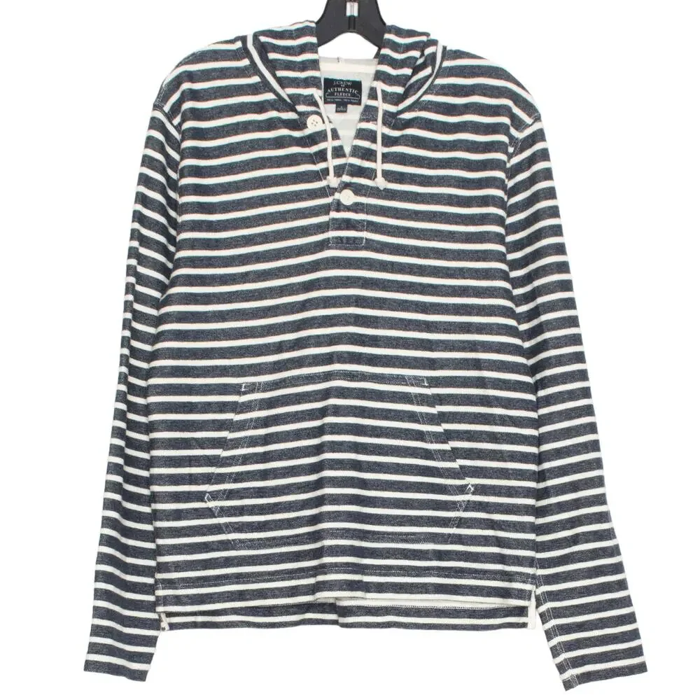 J Crew Hoodie Pullover Streetwear Nautical Preppy Athleisure Stripe Blue Small